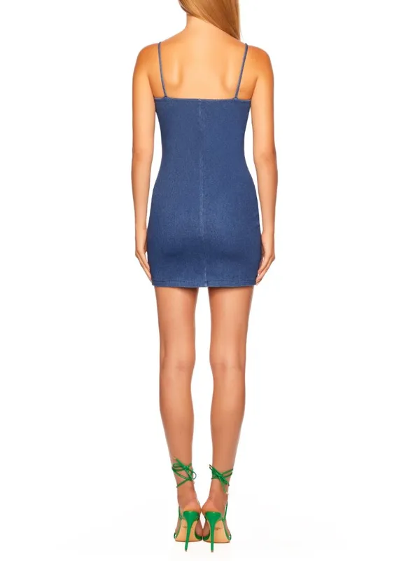 Susana Monaco Denim Mini Slip Dress Size Small NWT Stretchy Bodycon Blue - Image 7