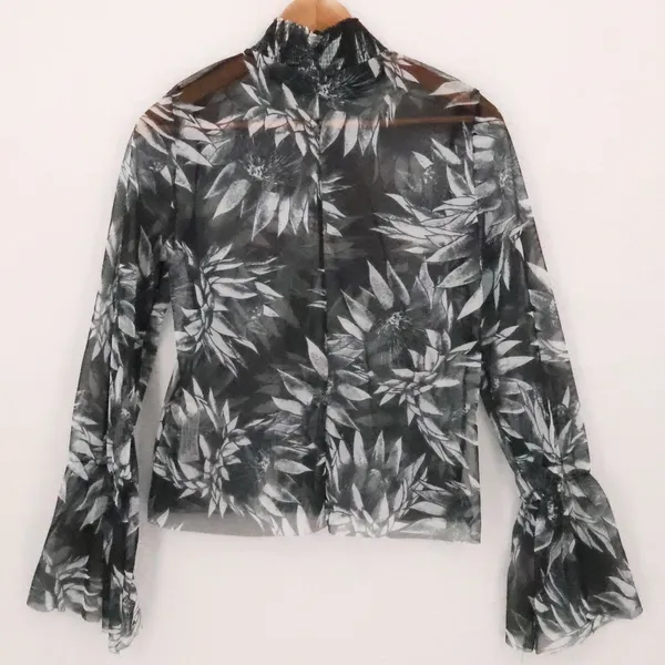 Zara Trafaluc Sheer‎ Mesh Top Whimsigoth Dark Fairy Grunge Bell Sleeve Size S - Image 5
