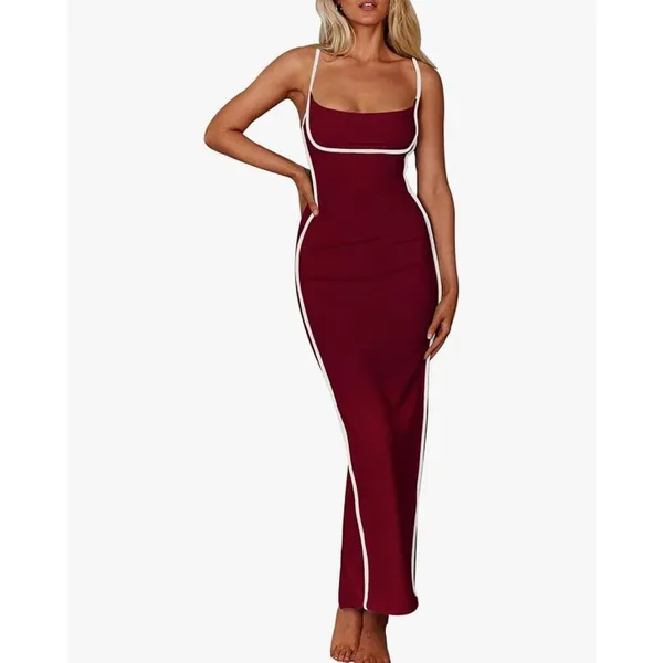 PRETTYGARDEN NEW Bodycon Spaghetti Strap Sleeveless Back Slit Maxi Dress M - Image 3