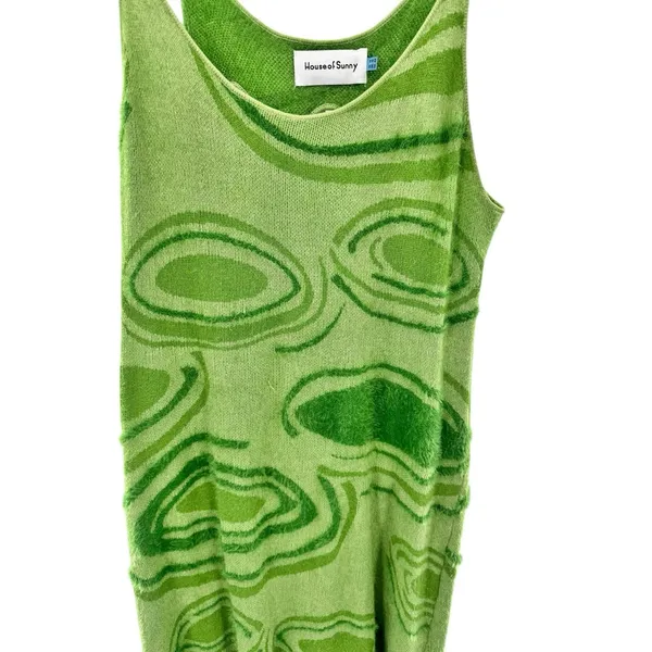House of Sunny Hockney Knitted‎ Green Swirl Midi Dress 10 Club Date Night Party - Image 2