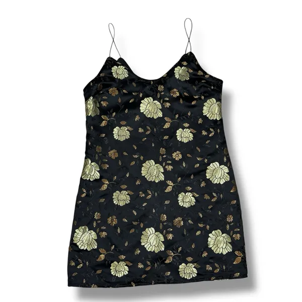 Forever‎ 21 Floral Satin Jacquard Mini Slip Dress Black Gold Medium - Image 13
