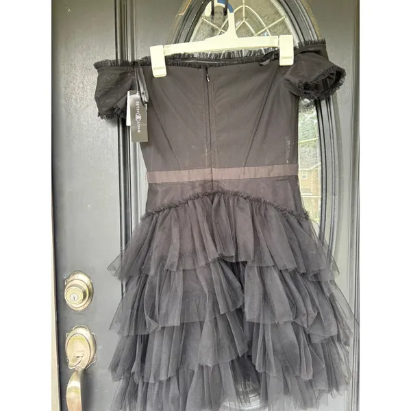 Betsy & Adam Black Tulle Off-The-Shoulder Tiered Corset Mini Dress NEW‎ Size 8 - Image 7
