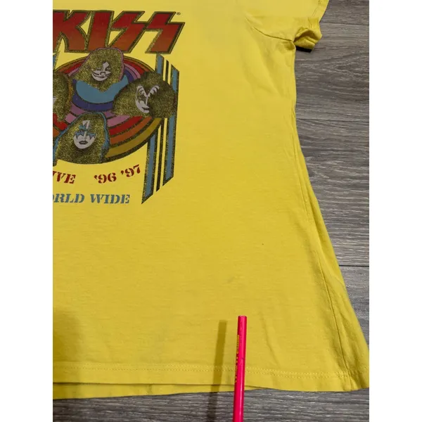 KISS Tee L Alive 96 97 World Wide Tour Graphic Yellow Short Sleeve Rock Band - Image 7