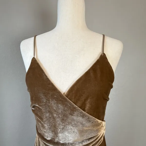 Mia Joy Joyfolie Womens Taupe‎ Velvet Maxi Dress Size M V-Neck Adjustable Straps - Image 3