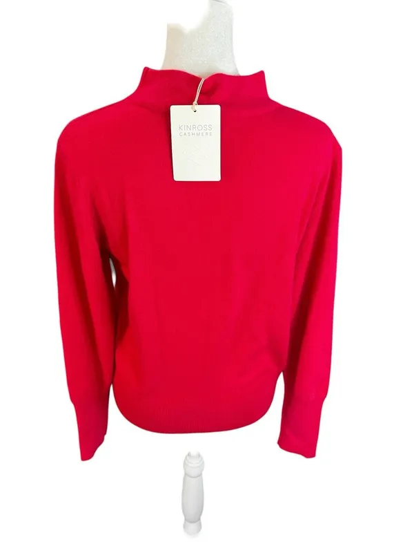 Kinross Cashmere 100% Cashmere Rhinestone Mock Neck Sweater Pink M NWT - Image 5