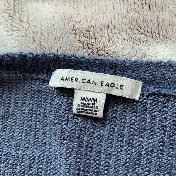 AE American‎ Eagle Womens Medium Cardigan Blue Waffle Knit Button Front Sweater - Image 4