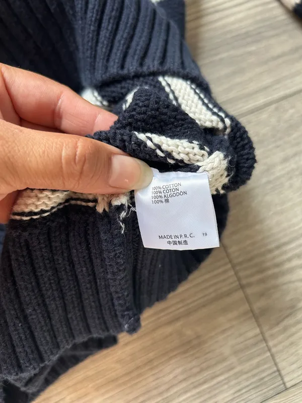 Classic oversized Brandy Melville "Brianna" striped sweater in navy blue and white. Super soft, chunky, and breathable knit made from 100% cotton. - Image 8