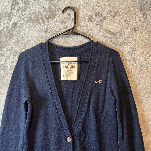 Y2k Hollister Navy Blue Button-Up‎ Cardigan V-Neck Women's Size Large - Image 2