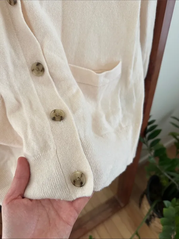 J.Crew Cashmere Cardigan V Neck Button Front Cream Womens S - Image 5