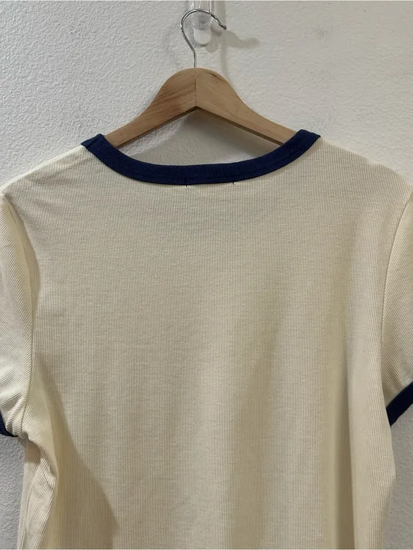 Marine Layer Lexi Rib Ringer Tee Cream & Bay Blue Size Large - Image 8