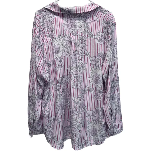 New York & Company Floral Striped Button Down Shirt Plus Size XXL - Image 2