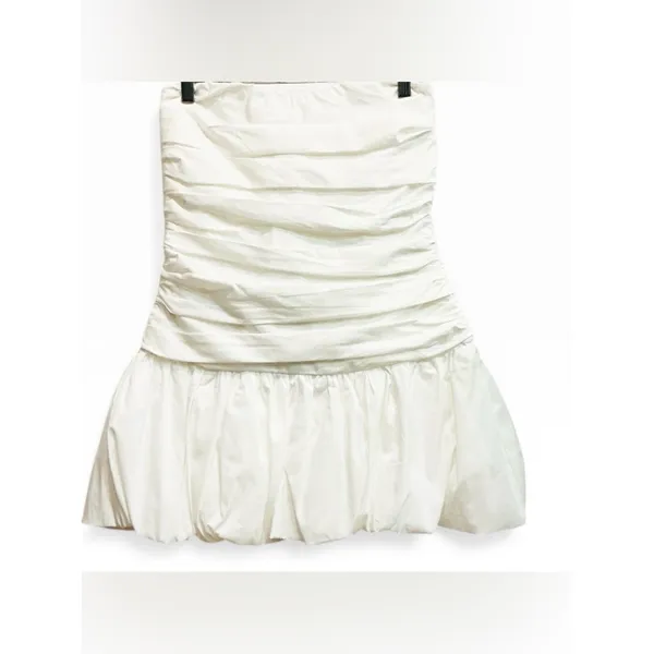 MESHKI‎ FRAN RUCHED COTTON MINI DRESS WHITE Strapless Drop Waist Bridal M NWT - Image 3