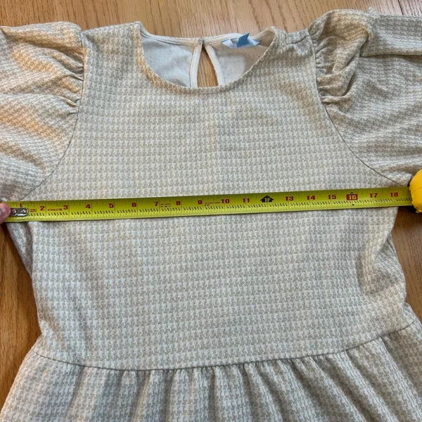 Draper James RSVP Tiered Skater Dress Gold Cream Houndstooth Shimmer Medium‎ M - Image 8