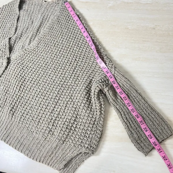 Free People Chunky Knit Oversized Cardigan Taupe Wool Angora Batwing Sweater L - Image 8