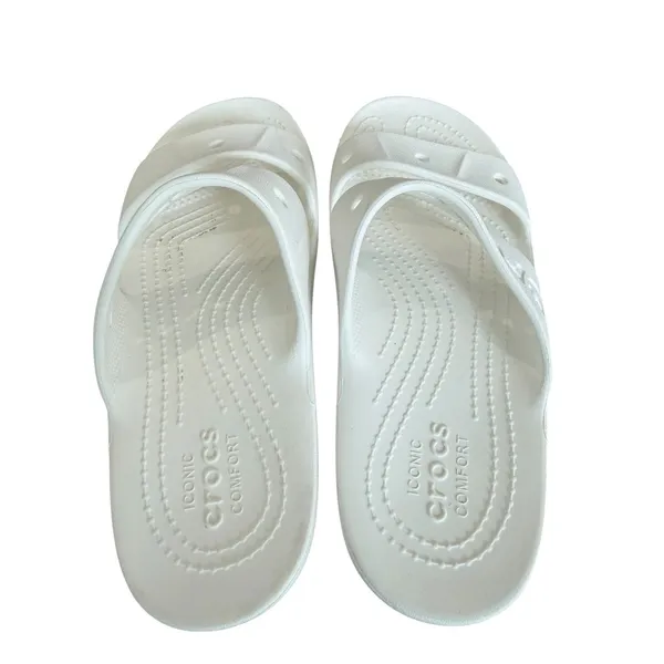 Crocs Baya Slide Sandals Women’s 7 White Comfort Logo Slip On Pool Vacation - Image 3