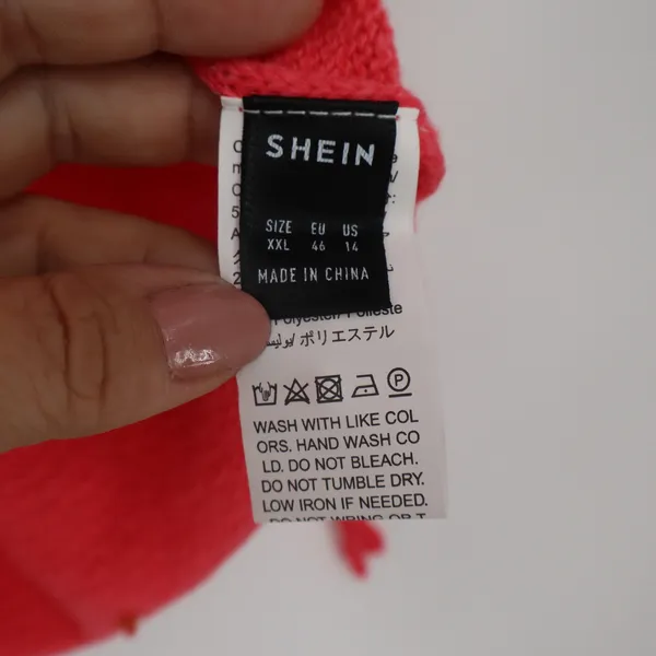 SHEIN Womens XXL 14 Coral Pink Lace Up Sleeve Boat Neck Oversized Knit Sweater - Image 2