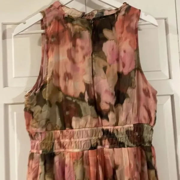 Nicole Miller pink floral smocked waist floral chiffon dress XL - Image 8