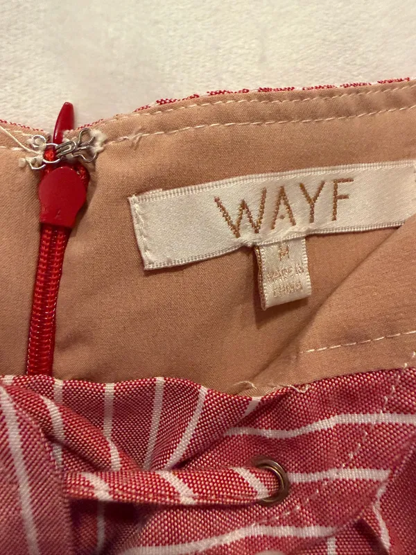 WAYF Red/White Striped Puff Sleeve Lace-Up Mini Dress M - Image 2