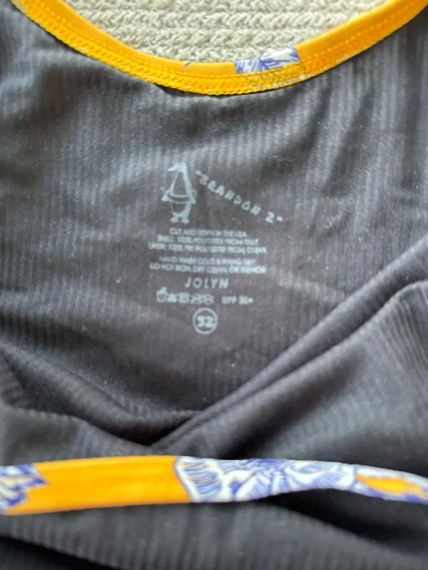 Jolyn Clothing Brandon 2 Yellow Blue Floral Onesie Swimsuit Sz 32 RARE Print - Image 3