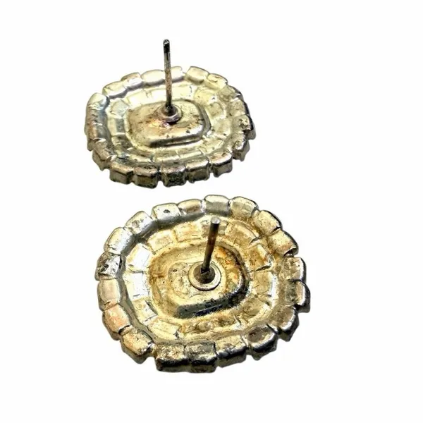 Vintage Emerald Cut Green Rhinestone Halo Stud Earrings - Image 8