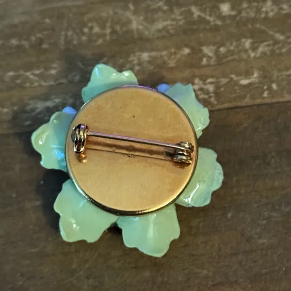 Vintage bone china yellow pansy flower brooch - Image 5