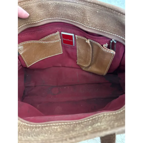 Cole‎ Haan Leather Satchel Purse Handbag Top Handle Flap Closure Brown - Image 9