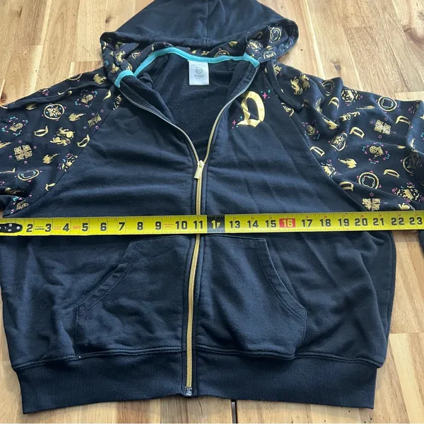 Disney Parks Gold D Logo Zip Hoodie Black Graphic Sleeve Size M - Image 4