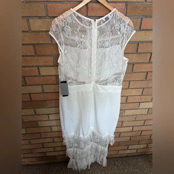 NWT BEBE Tiered Ruffle Lace Midi Dress Ivory Short Sleeve Size XL - Image 7