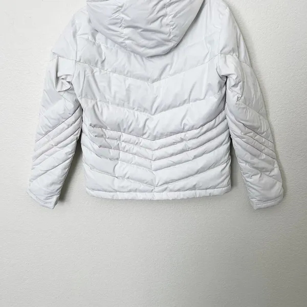 [Spyder] White Winter Puffer Ski Snowboard Jacket Hooded Rainbow Seams Size 4 - Image 6