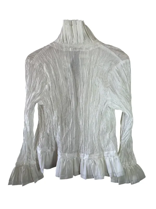 Sorava Golyari White Crinkle Taffeta Ruffle Open Front Jacket Size Small NWT - Image 3