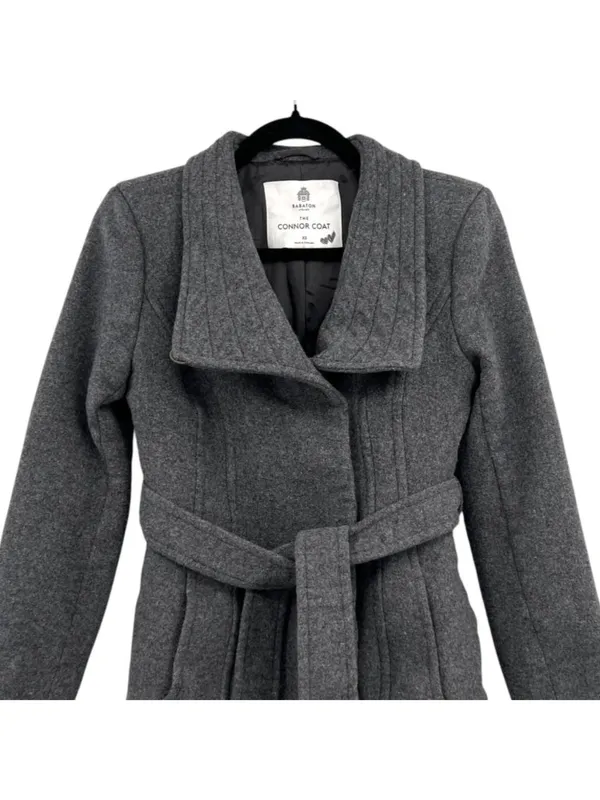 Babaton Connor Button-up Wrap Coat Funnel Neck Size XS Gray Wool-Blend Belted - Image 4