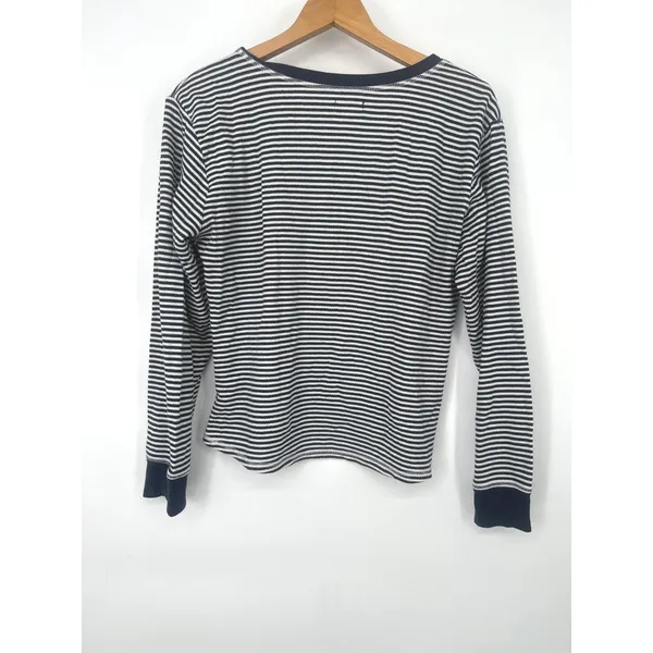 Splendid Pajama Set Women Medium Navy White Striped Henley Thermal Loungewear - Image 3