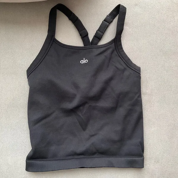 Alo Yoga Seamless Ribbed Favorite Full Length Bra Tank Black XS - Image 2