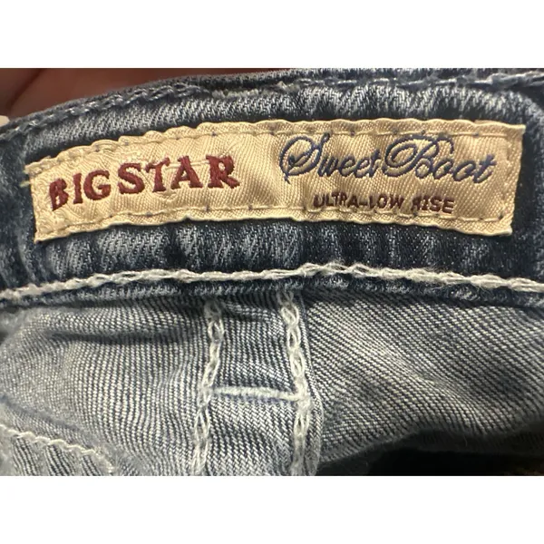 Big Star Sweet Boot Ultra Low Rise Jeans Medium Wash western Flap Pocket 31R - Image 9