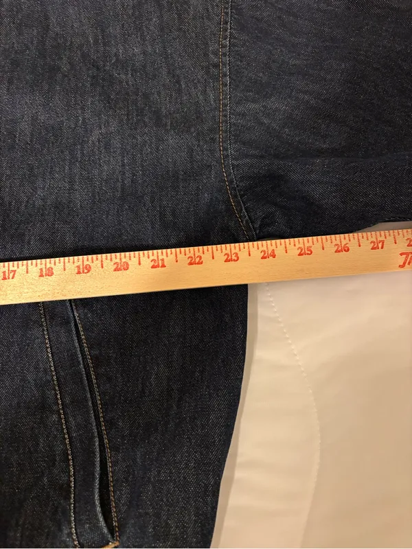 Old Navy Denim Varsity Bomber Jacket L Dark Wash Snap Front Striped - Image 4