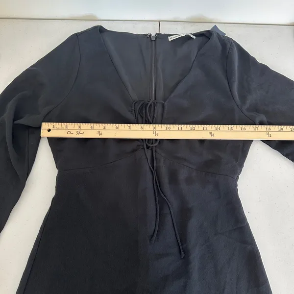 New Abercrombie Fitch Black Long Sleeve Tie Neck Mini Dress‎ Small Boho Party - Image 10