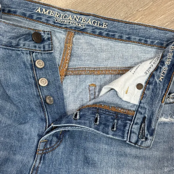 American Eagle Jeans Women 10 Vintage High Rise Slim Distressed Patch Straight‎ - Image 6