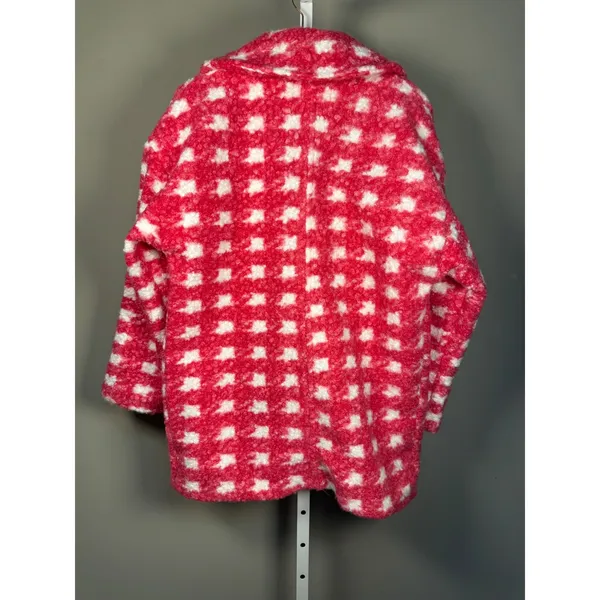 Active USA Fuchsia Pink Check Boucle Fleece Coat Large NWT Barbiecore‎ - Image 8