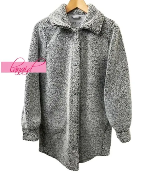 Spanx Luxe Fleece Jacket Pebble Grey Sherpa Faux Shearling Fuzzy Teddy Coat 1X - Image 6