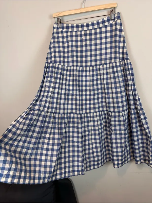 GAP Tiered Maxi Skirt Blue White Gingham Cotton Cottagecore Women’s 8 - Image 4