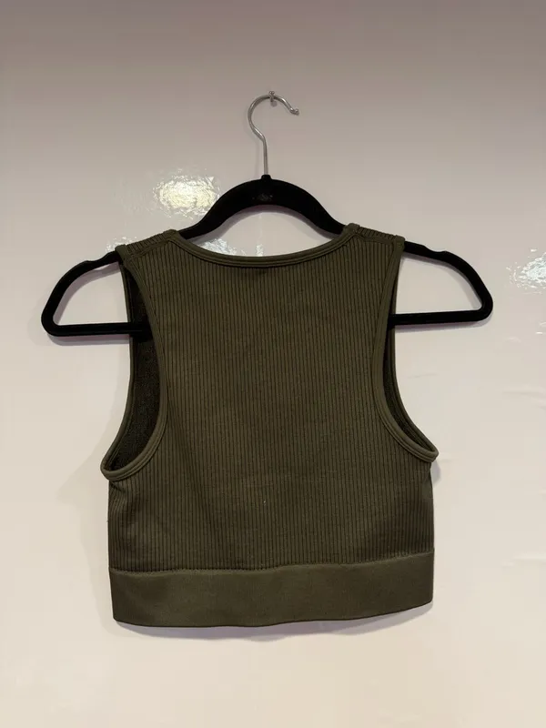 Aerie OFFLINE Recharge‎ Ribbed V-Neck Tank Top Bra Green Medium - Image 3
