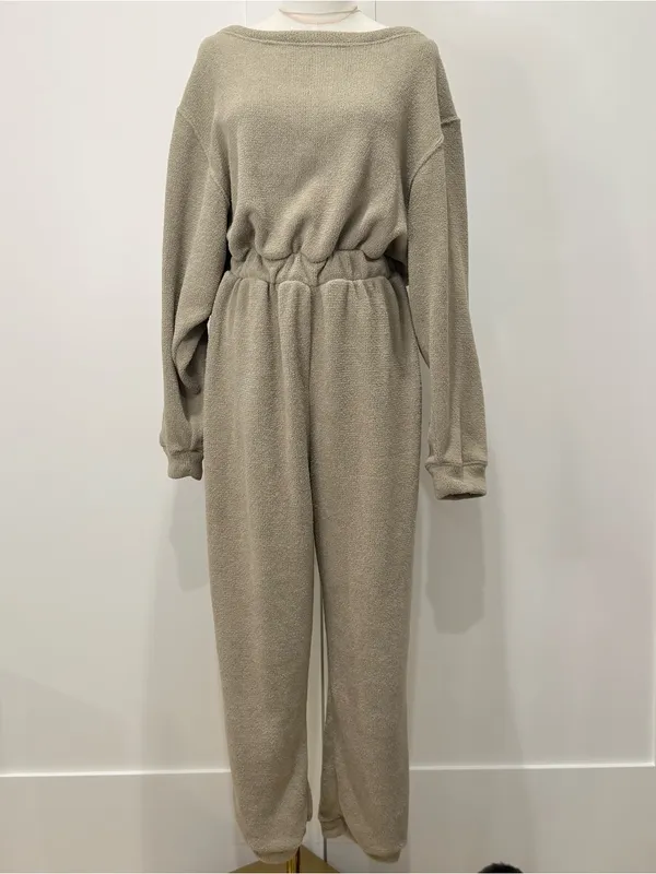Free People Beach Keepin It Real Jumpsuit Small Brown Lounge Lagenlook Cozy Chic - Image 4
