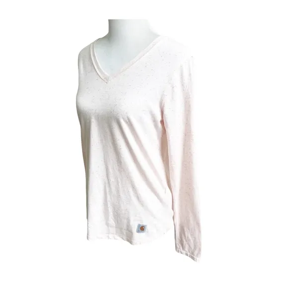 Carhartt Top Women's Medium Pink Speckled Relaxed Fit V-Neck Long Sleeve Classic - Image 6