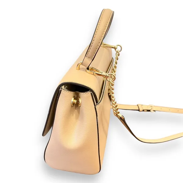 Michael Kors | Mott Beige Leather Top Handle Satchel Crossbody Gold Hardware - Image 5