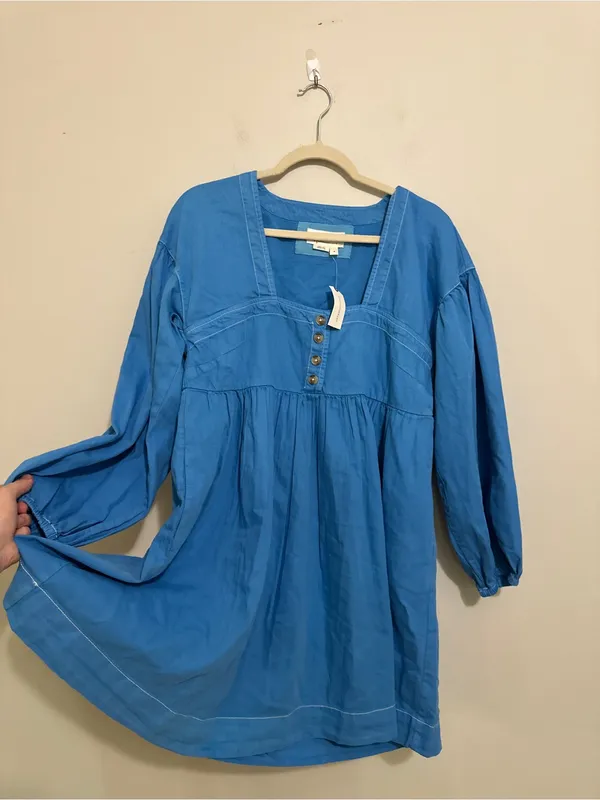 Anthropologie Long-Sleeve Square-Neck Denim Style Babydoll Mini Dress - Image 6