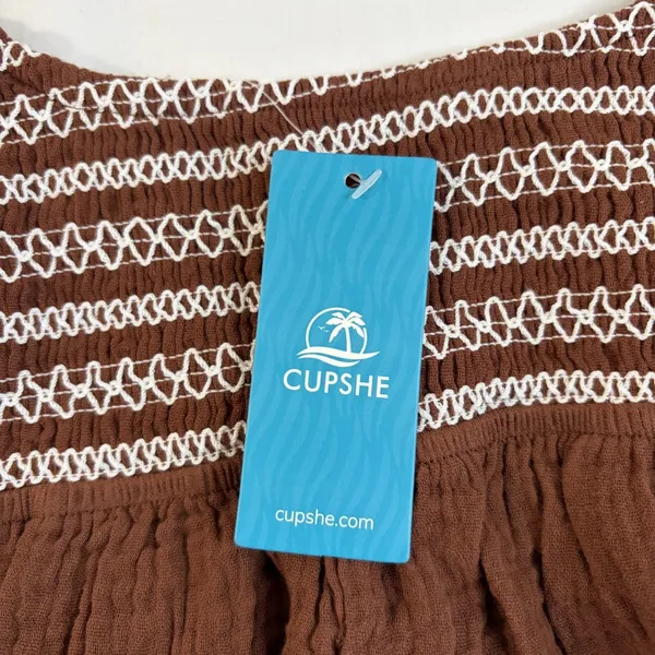 Cupshe Brown Gauze Smocked Romper Embroidered Bohi Summer‎ Beach Jumpsuit NEW - Image 6