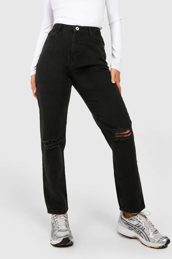 Boohoo NWT Black RIPPED KNEE STRAIGHT FIT JEANS - Image 4