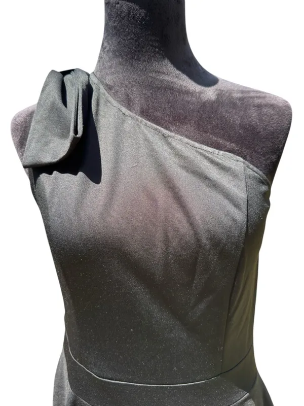 NWOT JASAMBAC Black One Shoulder Bow A-Line Cocktail Dress‎ with Pockets Size L - Image 5