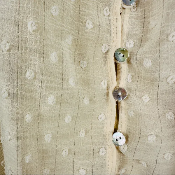 Zara Clip Dot Chiffon Top Sz M Long Sleeves Loose Cream Metallic - Image 3