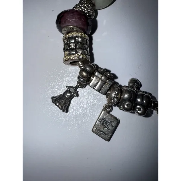 Pandora Bracelet with 10 charms Sterling Silver Passport Dress‎ Heart Gift 8" - Image 3